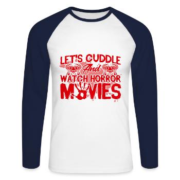 Gruselfilm Gruselige Filme Horrorfilm Geschenk - Unisex Baseballshirt langarm - Weiß/Navy - Vorne - Nik (191cm)