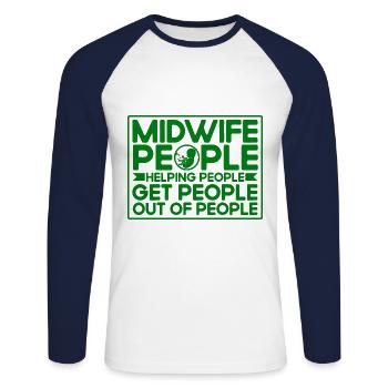 Doula Obstétricien Cadeau - T-shirt baseball manches longues Homme - blanc/marine - Devant - Nik (191cm)