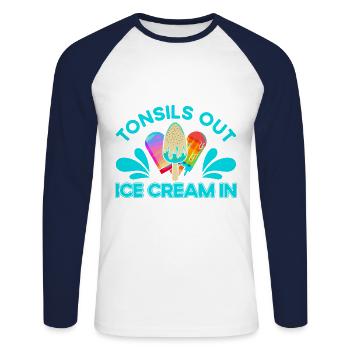 Crème glacée aux amandes en cadeau de crème glacée - T-shirt baseball manches longues Homme - blanc/marine - Devant - Nik (191cm)