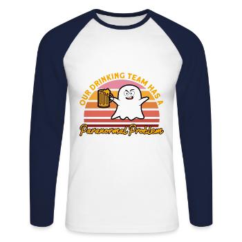 Haunted House Ghost Hunter Ghost Hunt Gift - Unisex Long Sleeve Baseball T-Shirt - white/navy - Front - Nik (191cm)