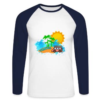 Travel - Unisex Long Sleeve Baseball T-Shirt - white/navy - Front - Nik (191cm)