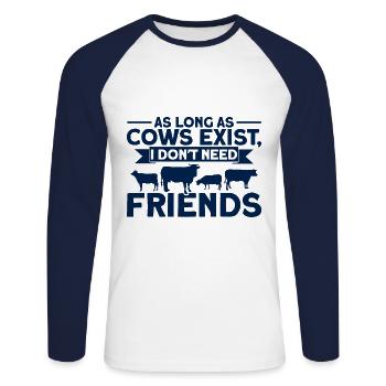 Ich brauch keine Freunde Kuh Geschenk - Unisex Baseballshirt langarm - Weiß/Navy - Vorne - Nik (191cm)