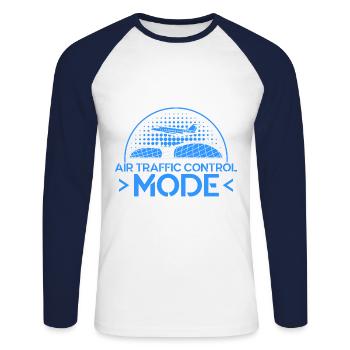 Contrôle de la circulation aérienne Contrôleur de la circulation aérienne Cadeau de l’aéroport - T-shirt baseball manches longues Homme - blanc/marine - Devant - Nik (191cm)