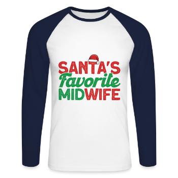 Sage-femme obstétricienne Doula Gift - T-shirt baseball manches longues Homme - blanc/marine - Devant - Nik (191cm)