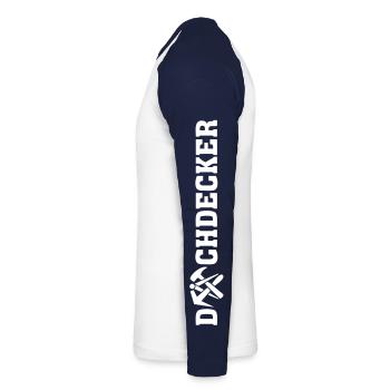 Dachdecker Zunftzeichen - Unisex Baseballshirt langarm - Weiß/Navy - Links - Nik (191cm)