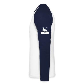 Spruch 9 mit Pferd 1 weiß - Unisex Baseballshirt langarm - Weiß/Navy - Links - Nik (191cm)