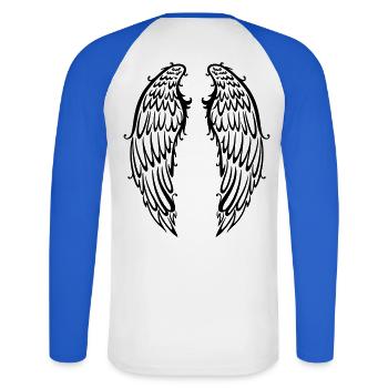 Big wings, angel wings, wings - Unisex Long Sleeve Baseball T-Shirt - white/royal blue - Back - Nik (191cm)