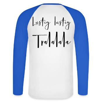 Noël drôle tralalalala - T-shirt baseball manches longues Homme - blanc/bleu royal - Dos - Nik (191cm)