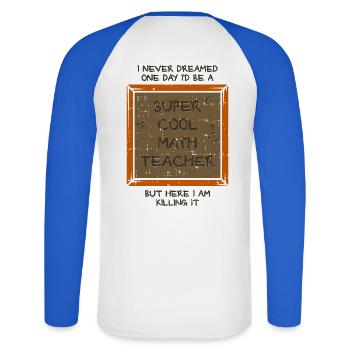 mathematics - Unisex Long Sleeve Baseball T-Shirt - white/royal blue - Back - Nik (191cm)