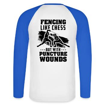 fencing - Unisex Long Sleeve Baseball T-Shirt - white/royal blue - Back - Nik (191cm)