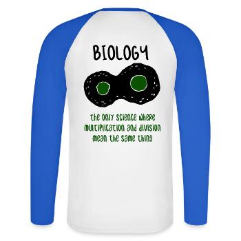 Biologie Lehrer Wissenschaft Geschenk - Unisex Baseballshirt langarm - Weiß/Royalblau - Hinten - Nik (191cm)