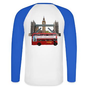 London Landmarks Collage - Unisex Baseballshirt langarm - Weiß/Royalblau - Hinten - Nik (191cm)