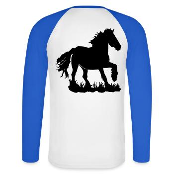 Des Frisons au galop - T-shirt baseball manches longues Homme - blanc/bleu royal - Dos - Nik (191cm)
