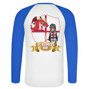 Chevalier Dragon de la Saint-Georges - T-shirt baseball manches longues Homme - blanc/bleu royal - Dos - Nik (191cm)
