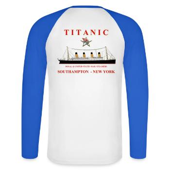 TITANIC CREATION Louis RUNEMBERG © Adagp - Unisex Long Sleeve Baseball T-Shirt - white/royal blue - Back - Nik (191cm)