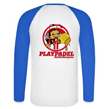 Ape Padel Exklusiv - Unisex Baseballshirt langarm - Weiß/Royalblau - Hinten - Nik (191cm)
