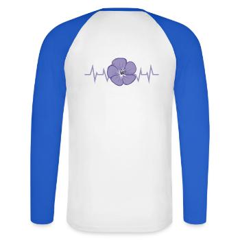Lila Blumen Blütenblatt - Unisex Baseballshirt langarm - Weiß/Royalblau - Hinten - Nik (191cm)