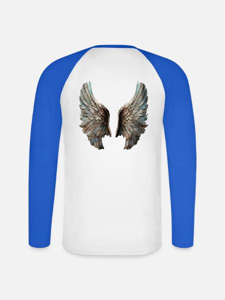 Englevinger i naturligt farvekort - Langærmet herre-baseballshirt - hvid/kongeblå