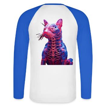 Sculpture De Chat Anatomie Lumineuse - T-shirt baseball manches longues Homme - blanc/bleu royal - Dos - Nik (191cm)