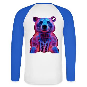 Neon-Hirschkäfer Design - Unisex Long Sleeve Baseball T-Shirt - white/royal blue - Back - Nik (191cm)