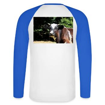 Affiche de vache - T-shirt baseball manches longues Homme - blanc/bleu royal - Dos - Nik (191cm)