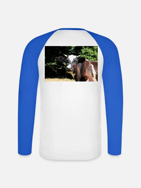 Affiche de vache - T-shirt baseball manches longues Homme - blanc/bleu royal