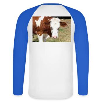 Affiche de vache - T-shirt baseball manches longues Homme - blanc/bleu royal - Dos - Nik (191cm)