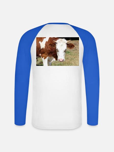 Affiche de vache - T-shirt baseball manches longues Homme - blanc/bleu royal
