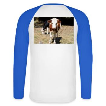Affiche de vache - T-shirt baseball manches longues Homme - blanc/bleu royal - Dos - Nik (191cm)