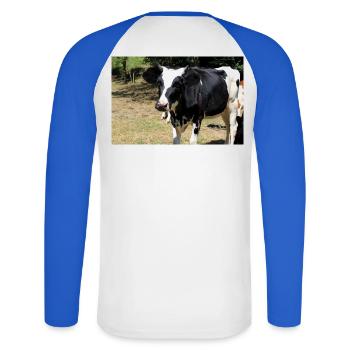 Affiche de vache - T-shirt baseball manches longues Homme - blanc/bleu royal - Dos - Nik (191cm)