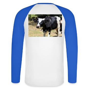 Affiche de vache - T-shirt baseball manches longues Homme - blanc/bleu royal - Dos - Nik (191cm)