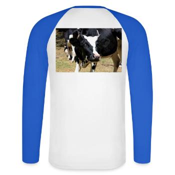 Affiche de vache - T-shirt baseball manches longues Homme - blanc/bleu royal - Dos - Nik (191cm)