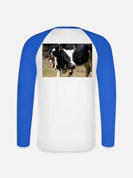Affiche de vache - T-shirt baseball manches longues Homme - blanc/bleu royal
