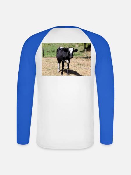Affiche de vache - T-shirt baseball manches longues Homme - blanc/bleu royal