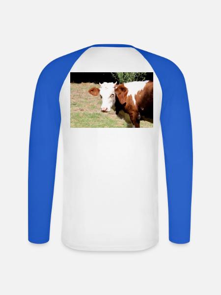 Affiche de vache - T-shirt baseball manches longues Homme - blanc/bleu royal