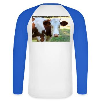 Affiche de vache - T-shirt baseball manches longues Homme - blanc/bleu royal - Dos - Nik (191cm)