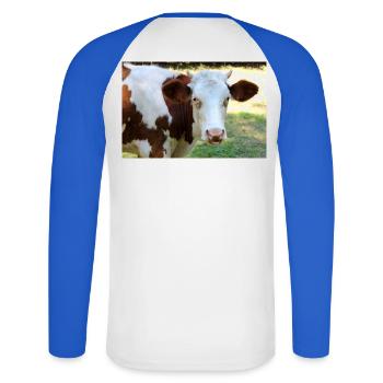 Affiche de vache - T-shirt baseball manches longues Homme - blanc/bleu royal - Dos - Nik (191cm)
