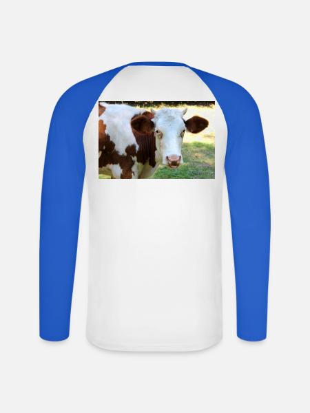 Affiche de vache - T-shirt baseball manches longues Homme - blanc/bleu royal
