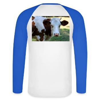 Affiche de vache - T-shirt baseball manches longues Homme - blanc/bleu royal - Dos - Nik (191cm)