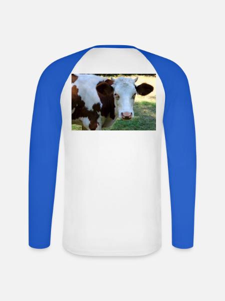 Affiche de vache - T-shirt baseball manches longues Homme - blanc/bleu royal