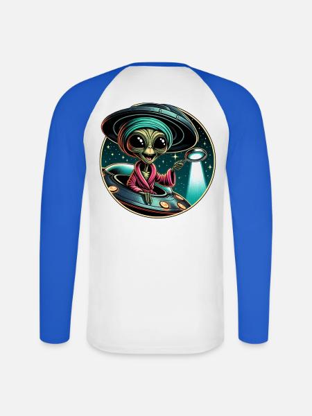 Alien detective in UFO light - Unisex Long Sleeve Baseball T-Shirt - white/royal blue