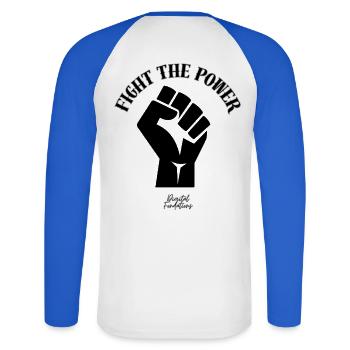 fight the power - T-shirt baseball manches longues Homme - blanc/bleu royal - Dos - Nik (191cm)