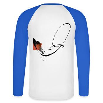 Danse des Lignes - T-shirt baseball manches longues Homme - blanc/bleu royal - Dos - Nik (191cm)