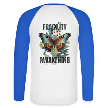 Seelenwache - Unisex Baseballshirt langarm - Weiß/Royalblau - Hinten - Nik (191cm)