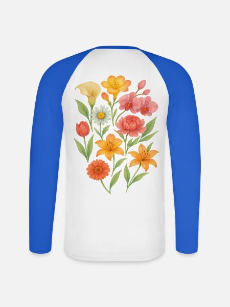 Elegant pastel floral arrangement - Unisex Long Sleeve Baseball T-Shirt - white/royal blue