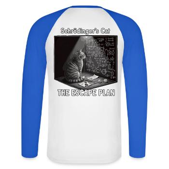 Schrödinger's cat with escape plan - Unisex Long Sleeve Baseball T-Shirt - white/royal blue - Back - Nik (191cm)