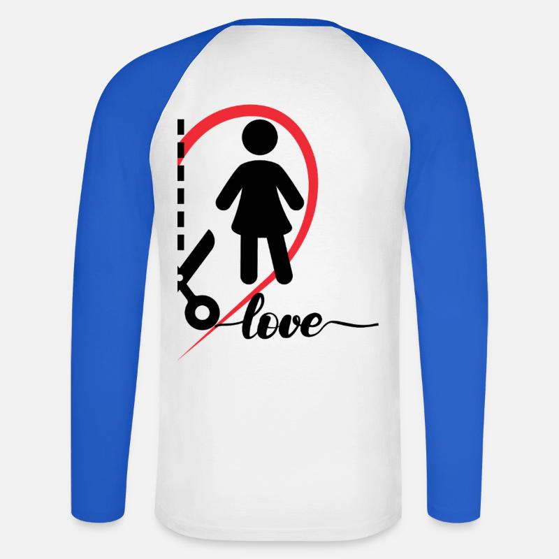 Una donna con un cuore e la metà destra dell'iscrizione - Maglia da baseball a manica lunga da uomo - bianco/blu royal