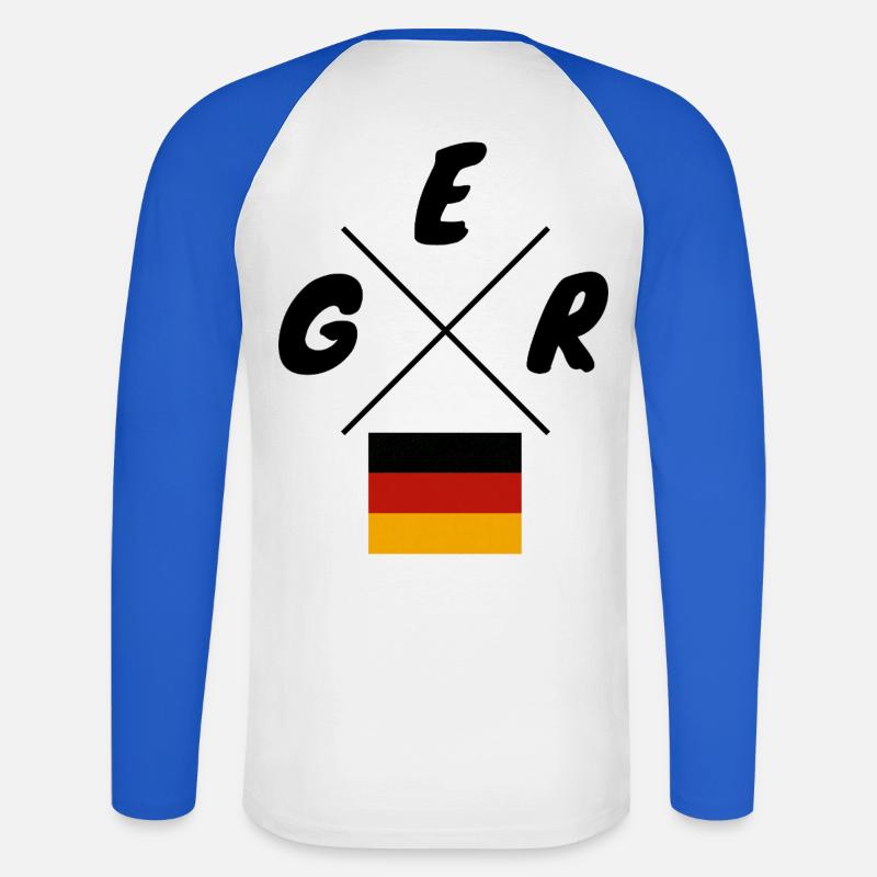Deutsche Flaggen GER Schriftzug - Unisex Baseballshirt langarm - Weiß/Royalblau