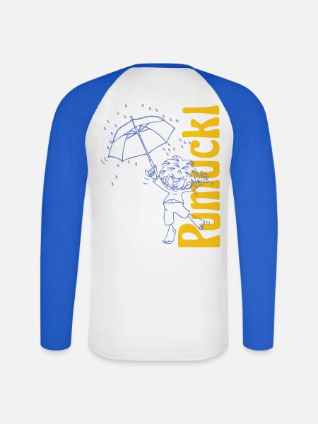 Pumuckl With Umbrella And Lettering - Unisex Long Sleeve Baseball T-Shirt - white/royal blue