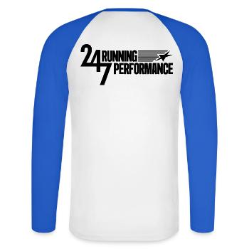 Performances en course 247 - T-shirt baseball manches longues Homme - blanc/bleu royal - Dos - Nik (191cm)